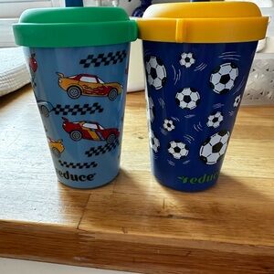 Reduce Kids Spill-Proof Travel Cup Set - Blue & Navy with Green and Yellow Lids